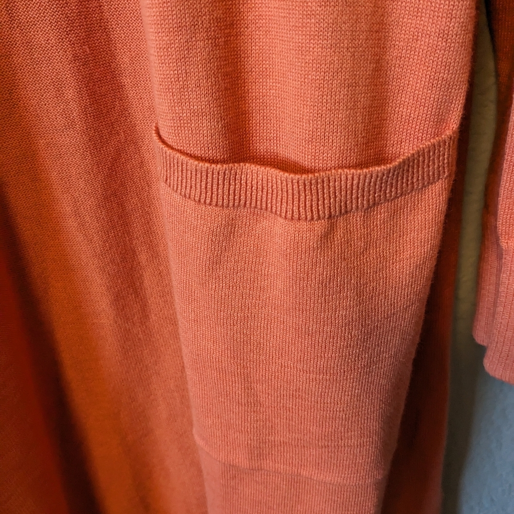 Peach Cardigan Sweater Long Sleeves Open Front W/Pockets Sz. L - Picture 4 of 10